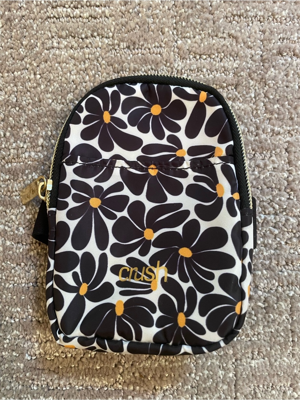 Crush Floral Daisy Mini water bottle  Pouch - Black & White with Yellow Accents